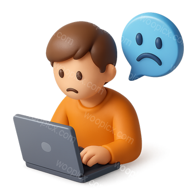 3D Icon of a Sad Laptop User with Speech Bubble