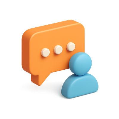 3D Isometric Icon of a Chat Bubble and User Figure