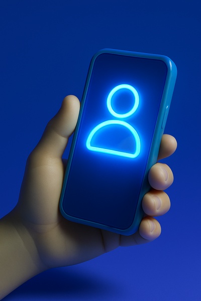 Realistic 3D Phone Icon in Shadow with Glowing Effects