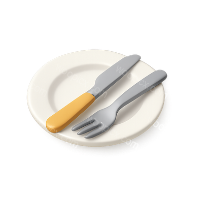 Stylish 3D Cutlery Icon with Plate and Utensils