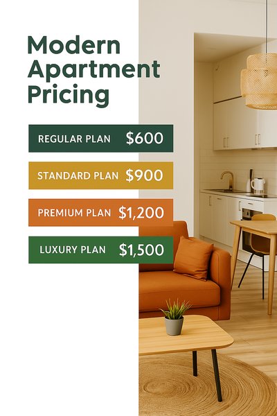 Modern Apartment Pricing Graphic with Clear Plan Breakdown