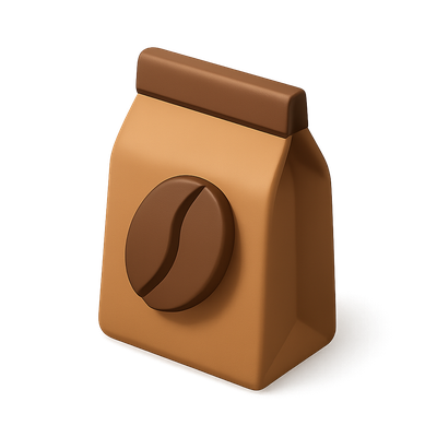 Stylish 3D Coffee Bag Icon with Bean Design