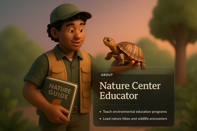 3D Illustration of Nature Center Educator with Turtle