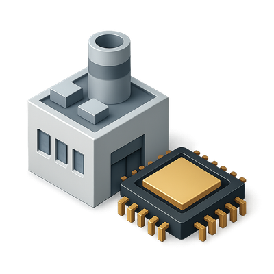 3D Icon of Factory and Microchip Design