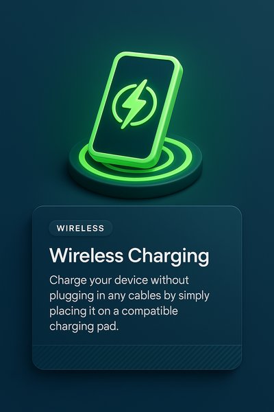 Neon Green Wireless Charging Icons Set on Dark Background