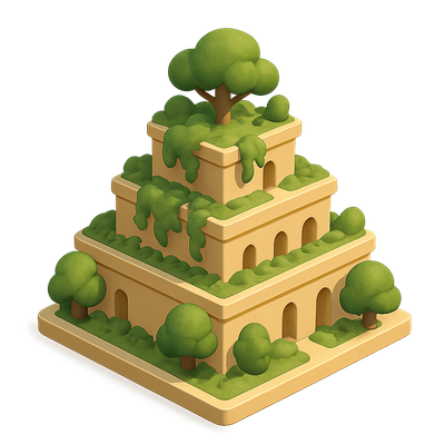 Stylized 3D Icon of Babylonian Hanging Gardens