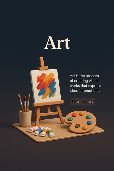 3D Art Scene with Easel and Palette in Dark Background