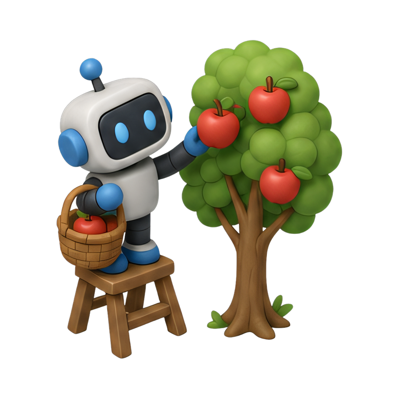 robot harvesting apples in orchard