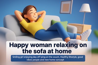 Happy Woman Relaxing on Sofa - Home Comfort and Wellness