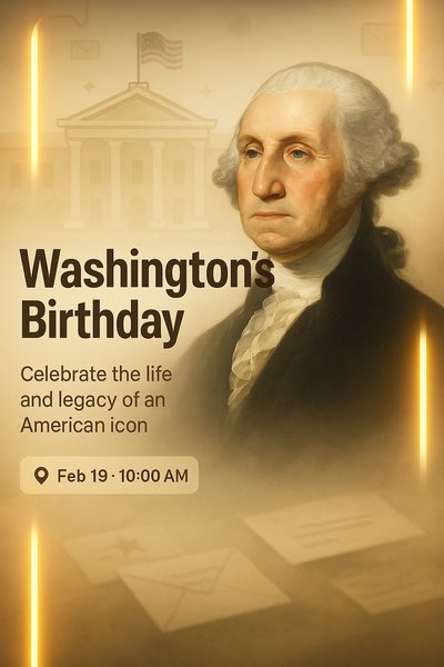 Event Announcement Graphic for Washington's Birthday Celebration