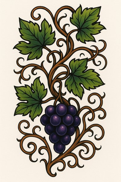 Elegant Grapevine Illustration with Intricate Details