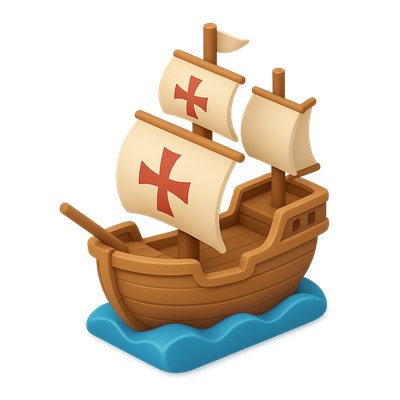 3D Icon of a Sailing Ship with Cross Flags
