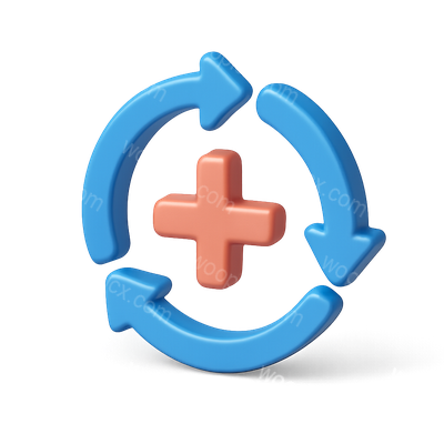 3D Circular Arrow Flow Icon with Plus Symbol