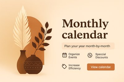 Boho Style Monthly Calendar Design for Landing Page