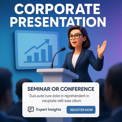 3D Corporate Presentation Graphic for Seminar Promotion