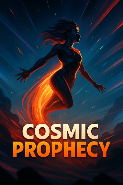 Dynamic Cosmic Prophecy Illustration with Bold Typography