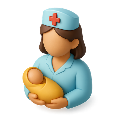 3D Midwife Helper Icon with Baby in Isometric View