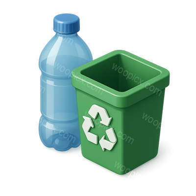 3D Plastic Recycling Icon with Bottle and Bin