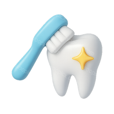 Illustration of a Tooth and Toothbrush for Dental Hygiene