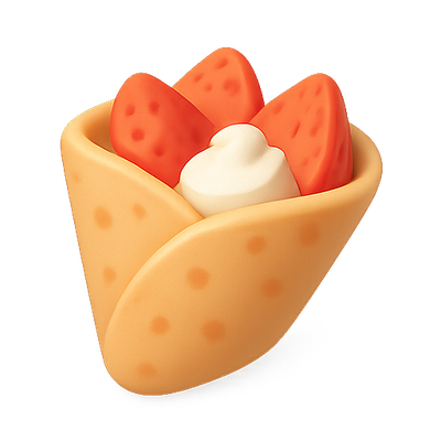 Delicious Dessert Crepe with Strawberries and Cream