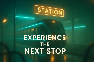 Neon Train Station with Glowing Accents and Fog