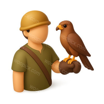 3D Falconer Icon with Bird Trainer in Isometric View