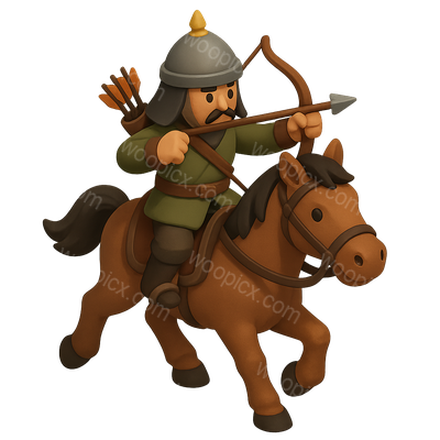 3D Icon of a Mounted Archer with Bow and Arrow