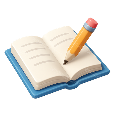 Stylish 3D Open Book Icon with Pencil for Educational Themes