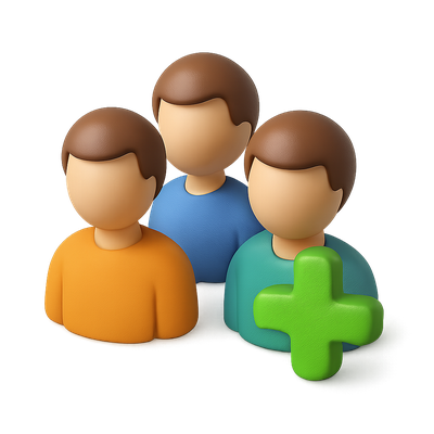 3D Icon of Three People and a Cross Symbol