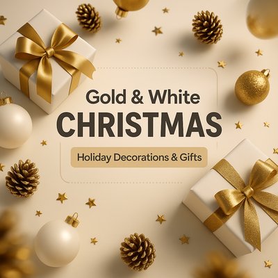 Elegant Gold and White Christmas Decorations and Gifts