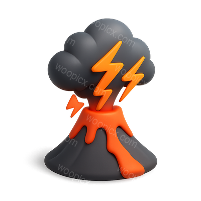 3D Illustration of a Volcanic Eruption with Lightning