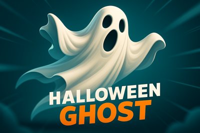 Dynamic Halloween Ghost Illustration with Bold Text