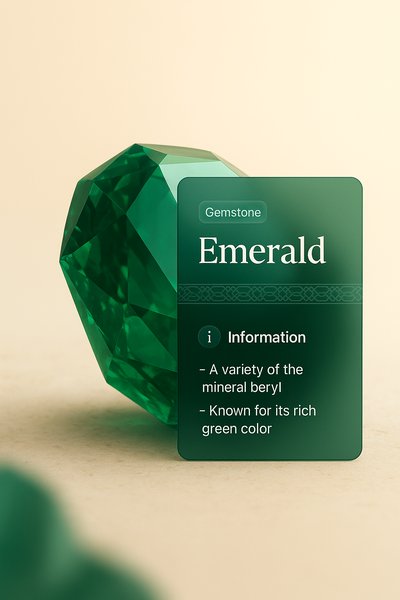 Emerald Gemstone Information Card with 3D Illustration