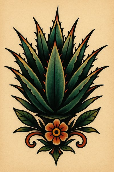 Traditional tattoo style illustration of an agave plant