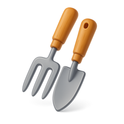 Stylized 3D Garden Tools Icon Fork and Trowel