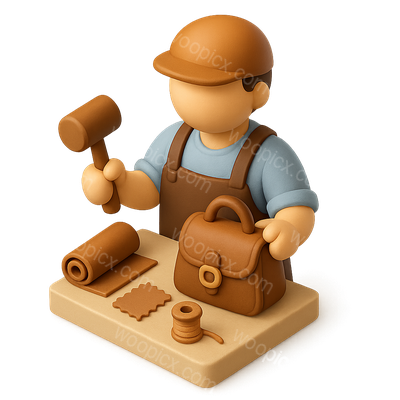 3D Icon of a Bag Maker with Tools and Materials