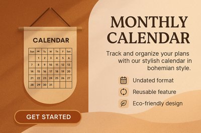 Boho Style Monthly Calendar Landing Page Design