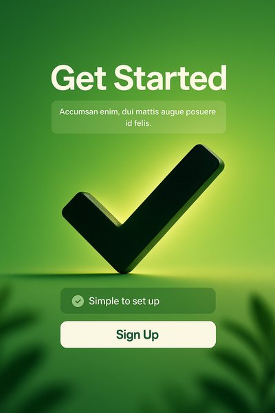 Interactive signup graphic with checkmark and call to action