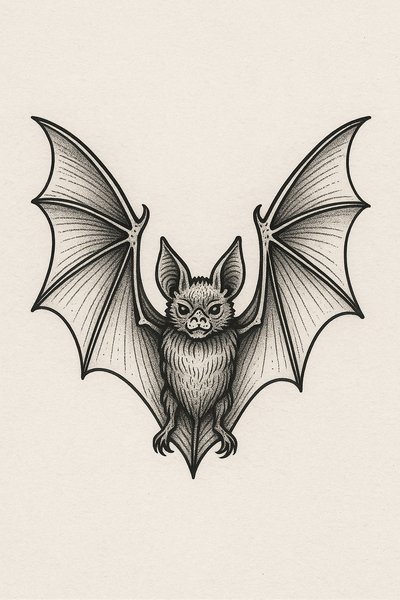 Detailed Illustration of a Bat with Outstretched Wings
