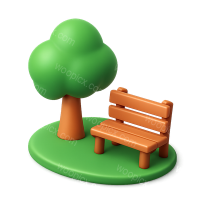 3D Park Bench with Tree Icon in Isometric View