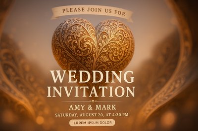Elegant Wedding Invitation with Ornate Heart Design
