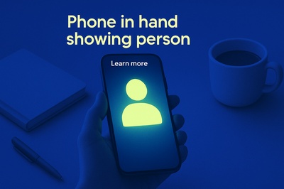 Phone in Hand Highlighting User Profile in a Blue Background