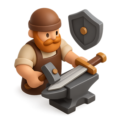 3D Armorer Icon Featuring a Weapon Maker in Isometric View