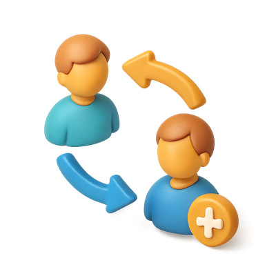 3D Icon Depicting Connection with Arrows and Two Figures