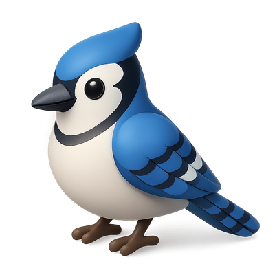 Stylized 3D Blue Jay Icon in Isometric View