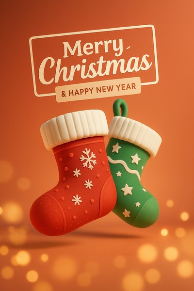Festive Christmas Greeting with Colorful Stockings