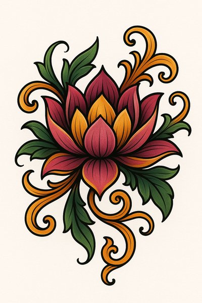 Vibrant Floral Illustration with Decorative Swirls