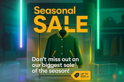 Vibrant Neon Seasonal Sale Poster with Jacket Display