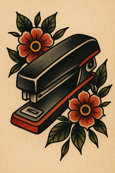 Stylized Stapler Illustration with Floral Accents