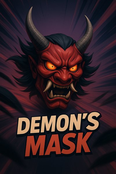 Dynamic and Engaging Demon’s Mask Artwork with Bold Typography